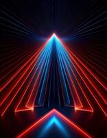 astratto neon sfondo con rosso e blu laser raggi, creato con generativo ai foto