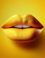 sensuale labbra su giallo sfondo, creato con generativo ai foto