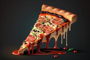 fetta di delizioso Pizza su buio sfondo. generativo ai foto