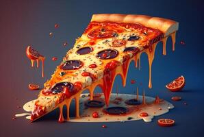 fetta di delizioso Pizza su buio sfondo. generativo ai foto