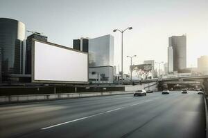 futuristico città tabellone creare un' vuoto tela per il tuo Il prossimo pubblicità campagna foto