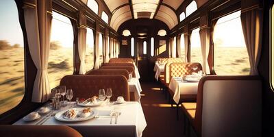 il lussuoso cenare nel il treno con ai generato. foto