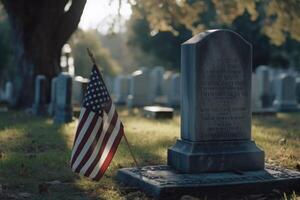 memoriale giorno foto con americano bandiere nel il cimitero. generativo ai