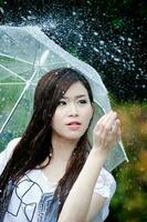 bellissimo ragazza è in piedi con ombrello tra un' pioggia 5 foto