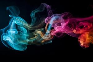 ai generativo colorato Fumo isolato su nero sfondo. astratto sfondo di colorato Fumo. foto