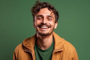 ai generativo un' uomo su solido colore sfondo con un' Sorridi facciale espressione foto