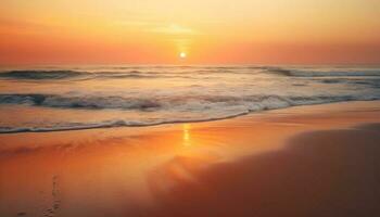 Alba su il spiaggia con bellissimo paesaggio marino Visualizza. ottenere lontano e vacanza concetto foto