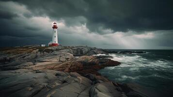 faro nel tempestoso paesaggio - capo e visione concetto, generativo ai foto