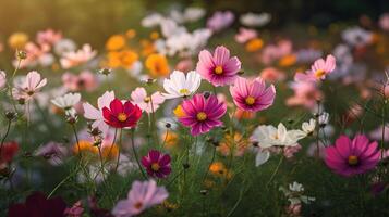 campo di cosmo fiore, generativo ai foto