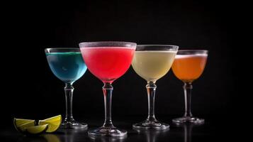 bicchieri di freddo gustoso daiquiri cocktail su buio sfondo, generativo ai foto