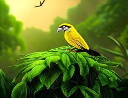 esotico uccello nel tropicale foresta luminosa animale nel giungla avvicinamento foto ai generato