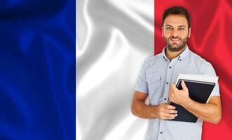 maschio alunno al di sopra di francese bandiera foto