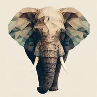 generativo ai illustrazione di creativo di elefante fatto di colorato geometrico forme su sfondo. capo, coraggio, forte e coraggioso, foto