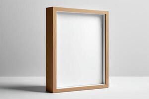 vuoto immagine telaio modello su parete nel moderno interno. opera d'arte modello finto su nel interno design. di legno immagine telaio modello su bianca parete minimalista - generativo ai foto