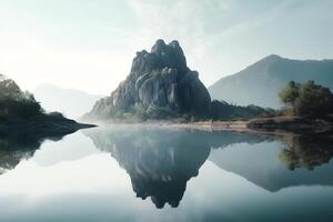 natura astratto sfondo di roccia montagna picco montagna alto con lago minimalismo stile. ai generato foto