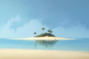 un' tropicale sabbioso isola con palma alberi. paesaggio. generativo ai foto