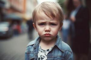 triste, risentito ragazzo con emozione su il suo viso, ritratto. generativo ai foto