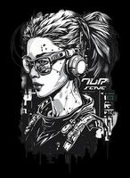 cyberpunk t camicia design. illustrazione di un' colorato problema tecnico. ai generato foto