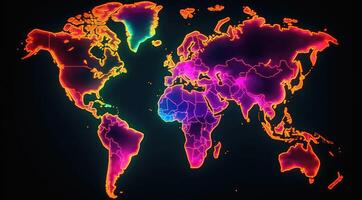 mondo carta geografica continenti con luminosa acquerello . ai generato foto