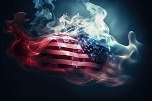 Stati Uniti d'America bandiera nel fluente Fumo astratto bandiera parete, digitale illustrazione pittura . ai generato foto