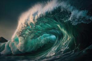 rottura onda nel il oceano. ai generato foto