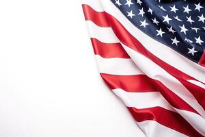 bandiera di il unito stati di America su bianca sfondo. americano bandiera per memoriale giorno, 4 ° di luglio, lavoro duro e faticoso giorno. ai generato foto