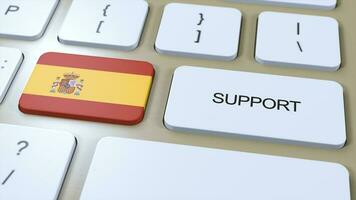 Spagna supporto concetto. pulsante spingere 3d illustrazione. supporto di nazione o governo con nazionale bandiera foto