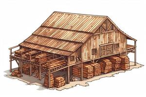 illustrazione di un' di legno magazzino. ai generato foto