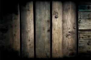 un vecchio di legno parete con buio di legno tavole. grunge struttura con un' buio confine. generativo ai illustrazione. foto