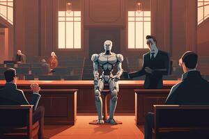 illustrazione di robot nel moderno Tribunale. ai generato foto