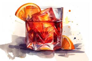 acquerello illustrazione di un' negroni cocktail bevanda piatto illustrazione stile. ai generato foto