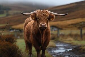 Scozzese montanaro mucca. ai generato foto