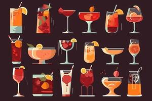 popolare alcolizzato cocktail con titoli icone impostato nel piatto stile isolato. ai generato foto