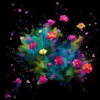 multicolore fiori e piume sfondo, astratto sfondo composizione di piuma e fiore motivi, progettato con artificiale intelligenza, generativo ai foto