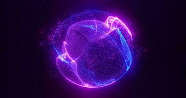 astratto il giro blu per viola sfera leggero luminosa raggiante a partire dal energia raggi e Magia onde a partire dal particelle e punti, astratto sfondo foto