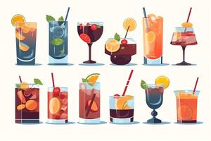 popolare alcolizzato cocktail con titoli icone impostato nel piatto stile isolato. ai generato foto