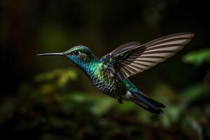 sbalorditivo colibrì nel volo travolgente natura fotografia. ai generato foto