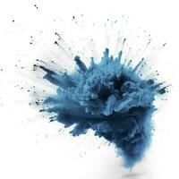 astratto blu polvere esplosione su bianca sfondo. congelare movimento di blu polvere spruzzata. dipinto holi nel Festival, creare ai foto