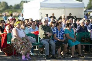 08 29 2020 bielorussia, lyaskovichi. celebrazione nel il città. russo villaggio persone a un' estate concerto. foto