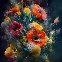 mazzo di fiori, fiore sfondo, astratto floreale sfondo, fiore mazzo quadri, fiore illustrazione, botanico acquerello illustrazione, botanico acquerello illustrazione, generativo ai foto