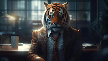 tigre uomo d'affari, digitale arte illustrazione, generativo ai foto