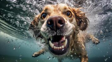 carino cane sott'acqua. illustrazione ai generativo foto