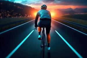 sportivo cavalcate un' bicicletta, illustrazione ai generativo foto