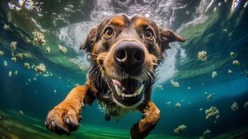 carino cane sott'acqua. illustrazione ai generativo foto