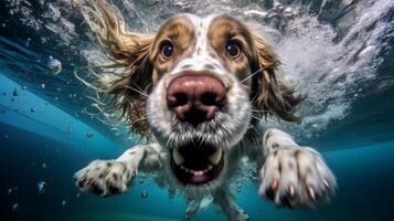 carino cane sott'acqua. illustrazione ai generativo foto