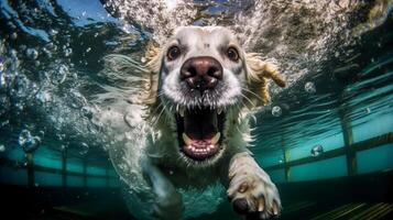 carino cane sott'acqua. illustrazione ai generativo foto