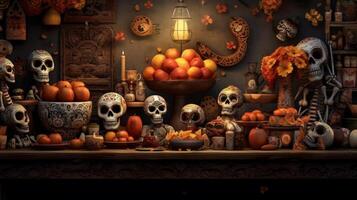 giorno di il morto, dia de los muertos. illustrazione ai generativo foto