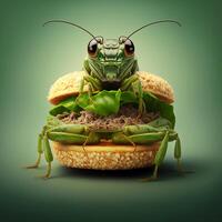 hamburger con un' grande scarafaggio, generativo ai foto