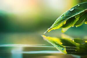 le foglie vicino il superficie di il acqua. ai generato foto