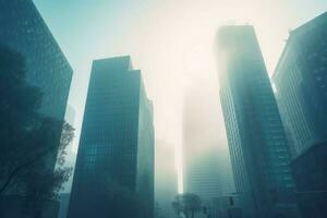 urbano grattacieli nebbia. creare ai foto